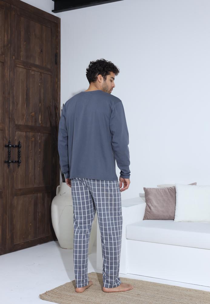 Pijama Barbati ,Maneca si Pantaloni Lungi,Culoare Gri cu Alb,Engros